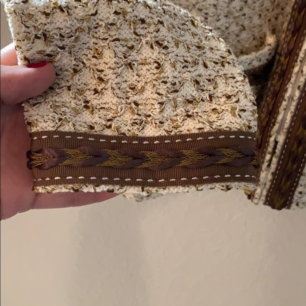 St. John Collection Cream Tweed Knit Jacket with Brown Trim - Picture 4 of 8